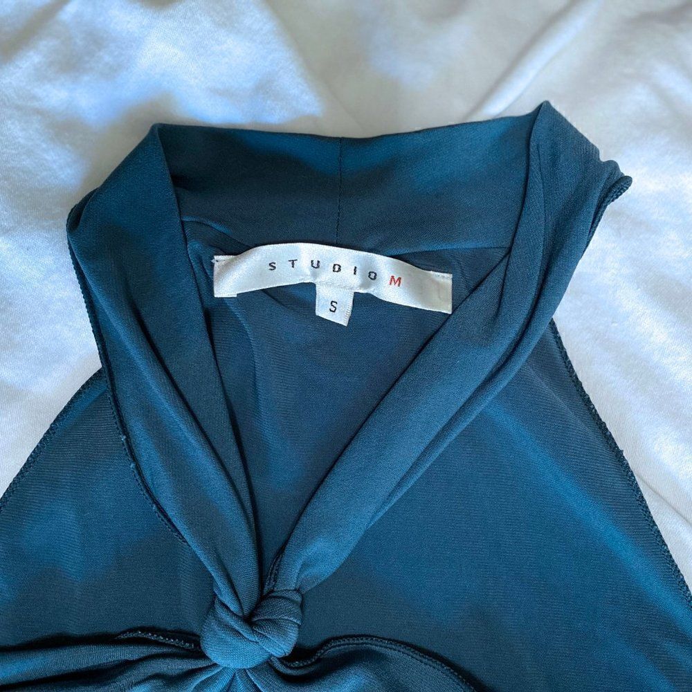 EUC Teal Knotted Front Halter Cocktail Midi Dress - Picture 10 of 14